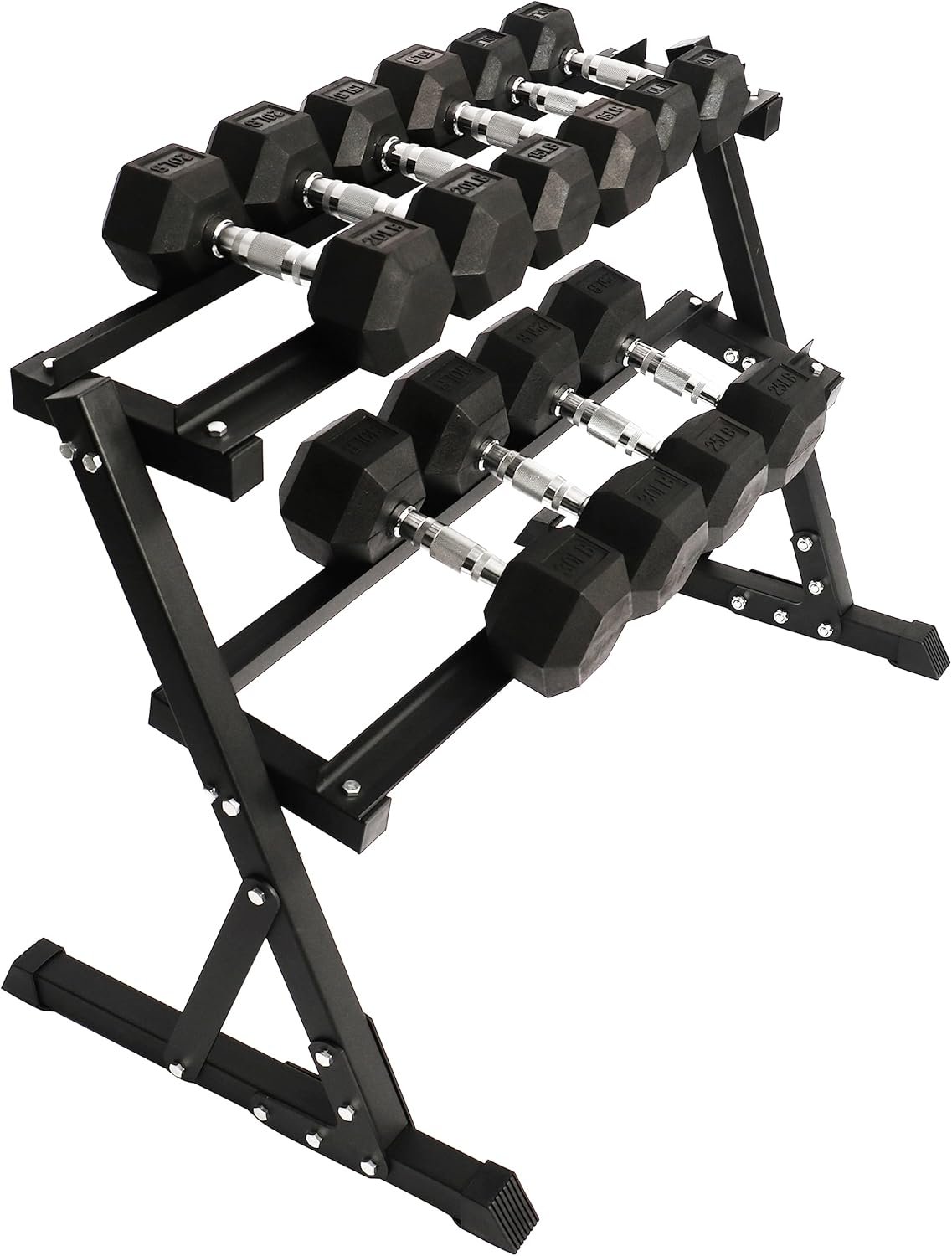 Premium Rubber Coated Hex Dumbbell Weight Set and Storage Rack. Multiple Packages - Image 2