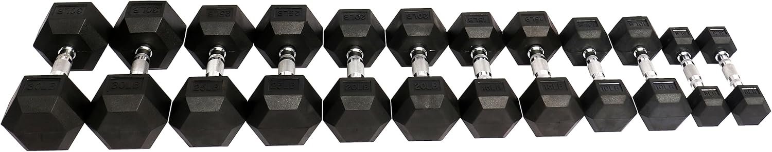 Premium Rubber Coated Hex Dumbbell Weight Set and Storage Rack. Multiple Packages - Image 2