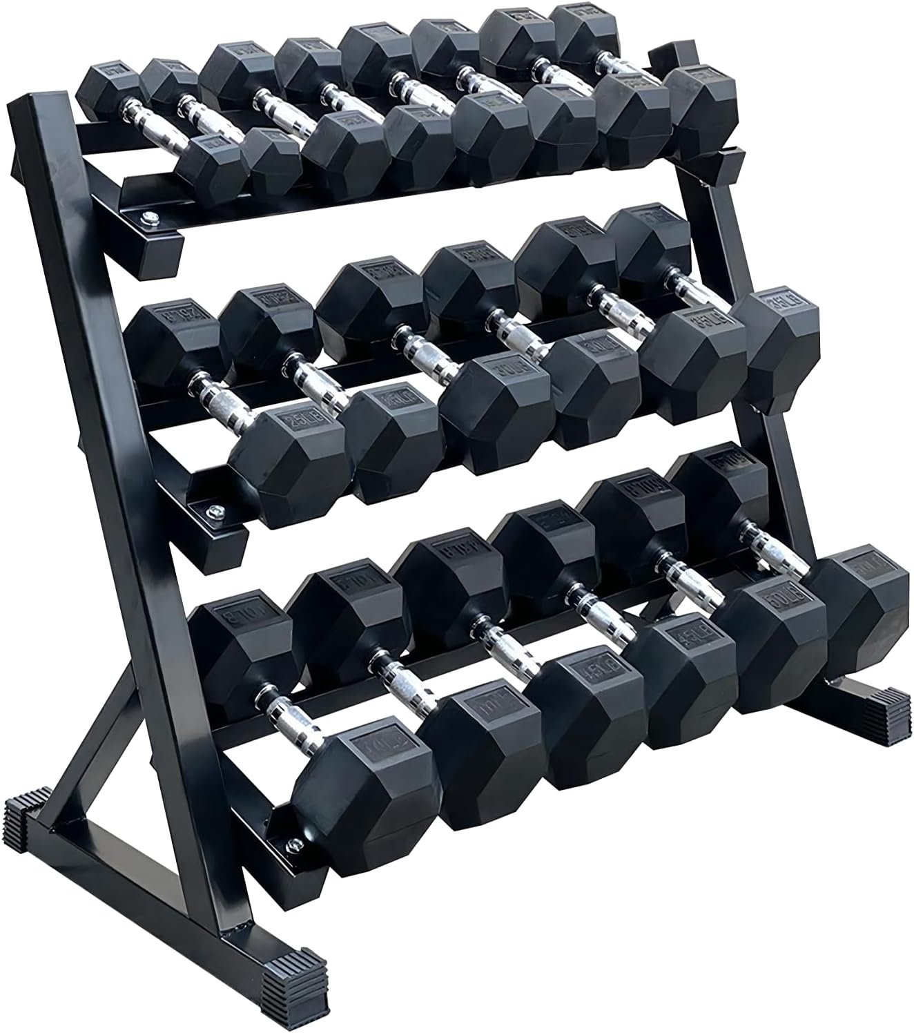 450-550 lb Dumbbells Weight Sets with Rack Rubber Encased Hex Dumbbell Free Weights 5-45 LB(9 Pair) Weight Rack with Dumbbells Set for Your Home Gym